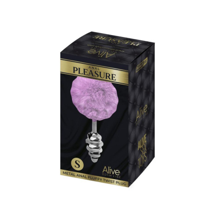 Металлическая анальная пробка Кроличий хвостик Alive Fluffy Twist Plug S Purple, диаметр 2,9 см || Металева анальна пробка Кролячий хвостик Alive Fluffy Twist Plug S Purple, діаметр 2,9 см