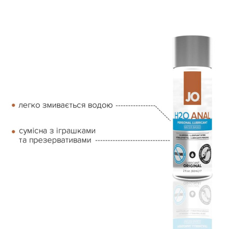 Анальная смазка JO ANAL H2O — ORIGINAL (60 мл) на водной основе, растительный глицерин || Анальна змазка JO ANAL H2O — ORIGINAL (60 мл) на водній основі, рослинний гліцерин