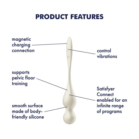 Вагинальные смарт-шарики с вибрацией Satisfyer Love Birds 1 Connect App White, 78 г || Вагінальні смарт-кульки з вібрацією Satisfyer Love Birds 1 Connect App White, 78 г