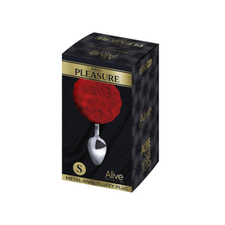 Металлическая анальная пробка Кроличий хвостик Alive Fluffy Plug S Red, диаметр 2,8 см || Металева анальна пробка Кролячий хвостик Alive Fluffy Plug S Red, діаметр 2,8 см