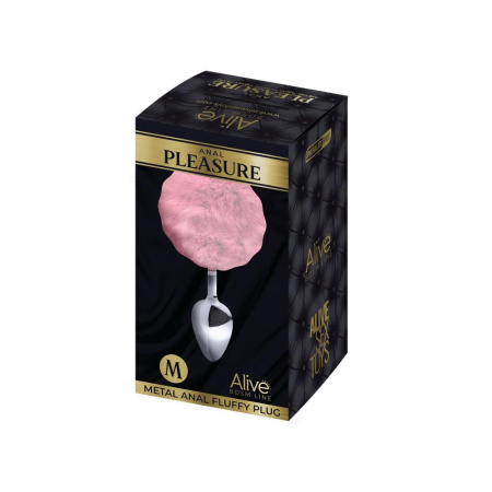 Металлическая анальная пробка Кроличий хвостик Alive Fluffy Plug M Pink, диаметр 3,4 см || Металева анальна пробка Кролячий хвостик Alive Fluffy Plug M Pink, діаметр 3,4 см