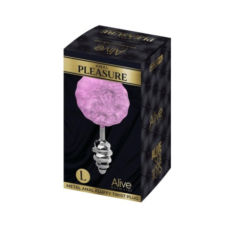 Металлическая анальная пробка Кроличий хвостик Alive Fluffy Twist Plug L Purple, диаметр 3,8 см || Металева анальна пробка Кролячий хвостик Alive Fluffy Twist Plug L Purple, діаметр 3,8 см