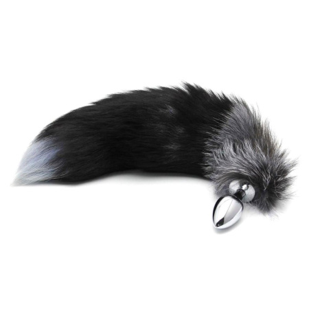 Металлическая анальная пробка Лисий хвост Alive Black And White Fox Tail M, диаметр 3,4 см || Металева анальна пробка Лисячий хвіст Alive Black And White Fox Tail M, діаметр 3,4 см