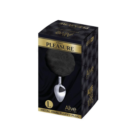 Металлическая анальная пробка Кроличий хвостик Alive Fluffy Plug L Black, диаметр 3,9 см || Металева анальна пробка Кролячий хвостик Alive Fluffy Plug L Black, діаметр 3,9 см