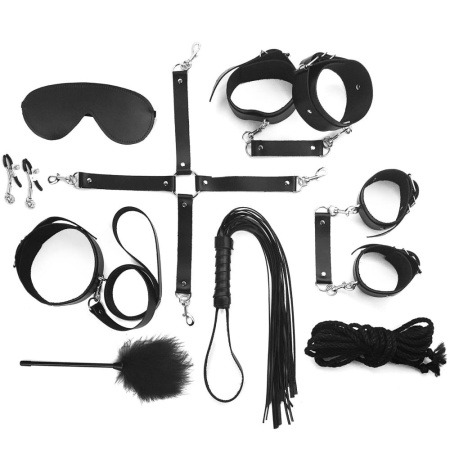 Набор BDSM Art of Sex – BDSM Set Leather, 10 предметов, черный, натуральная кожа || Набір BDSM Art of Sex – BDSM Set Leather, 10 предметів, чорний, натуральна шкіра