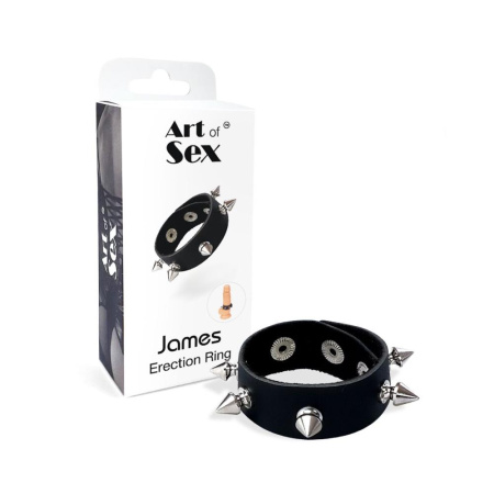 Эрекционное кольцо с шипами из натуральной кожи Art of Sex - James, цвет Черный || Ерекційне кільце з шипами з натуральної шкіри Art of Sex - James, колір Чорний
