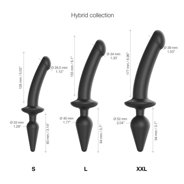 Анальная пробка с дилдо 2в1 Strap-On-Me SWITCH PLUG-IN DILDO Black S, диаметр 3,3/2,9 см