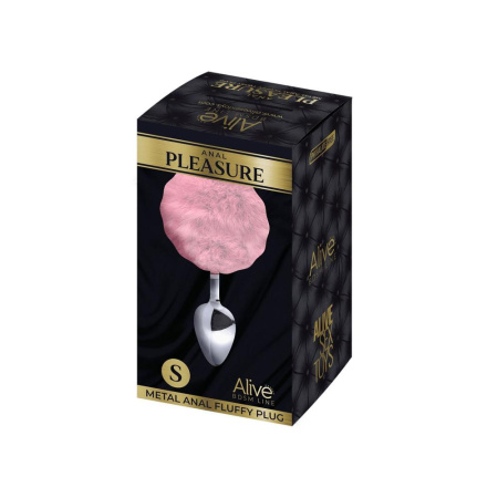 Металлическая анальная пробка Кроличий хвостик Alive Fluffy Plug S Pink, диаметр 2,8 см || Металева анальна пробка Кролячий хвостик Alive Fluffy Plug S Pink, діаметр 2,8 см