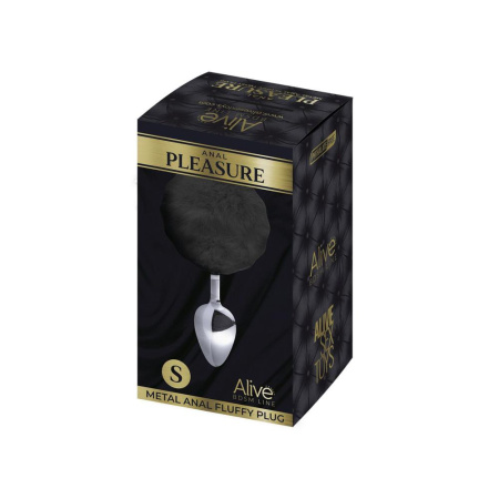 Металлическая анальная пробка Кроличий хвостик Alive Fluffy Plug S Black, диаметр 2,8 см || Металева анальна пробка Кролячий хвостик Alive Fluffy Plug S Black, діаметр 2,8 см