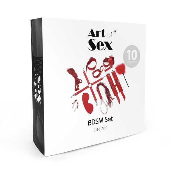 Набор BDSM Art of Sex – BDSM Set Leather, 10 предметов, черный, натуральная кожа