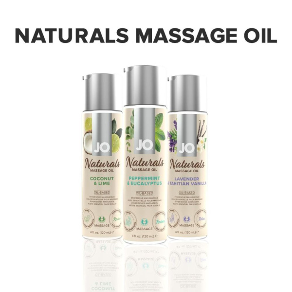Массажное масло JO Naturals Massage Oil Peppermint & Eucalyptus с эфирными маслами (120 мл)